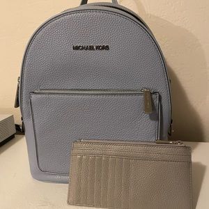 Michael kors adina pale blue medium leather backpack w wallet